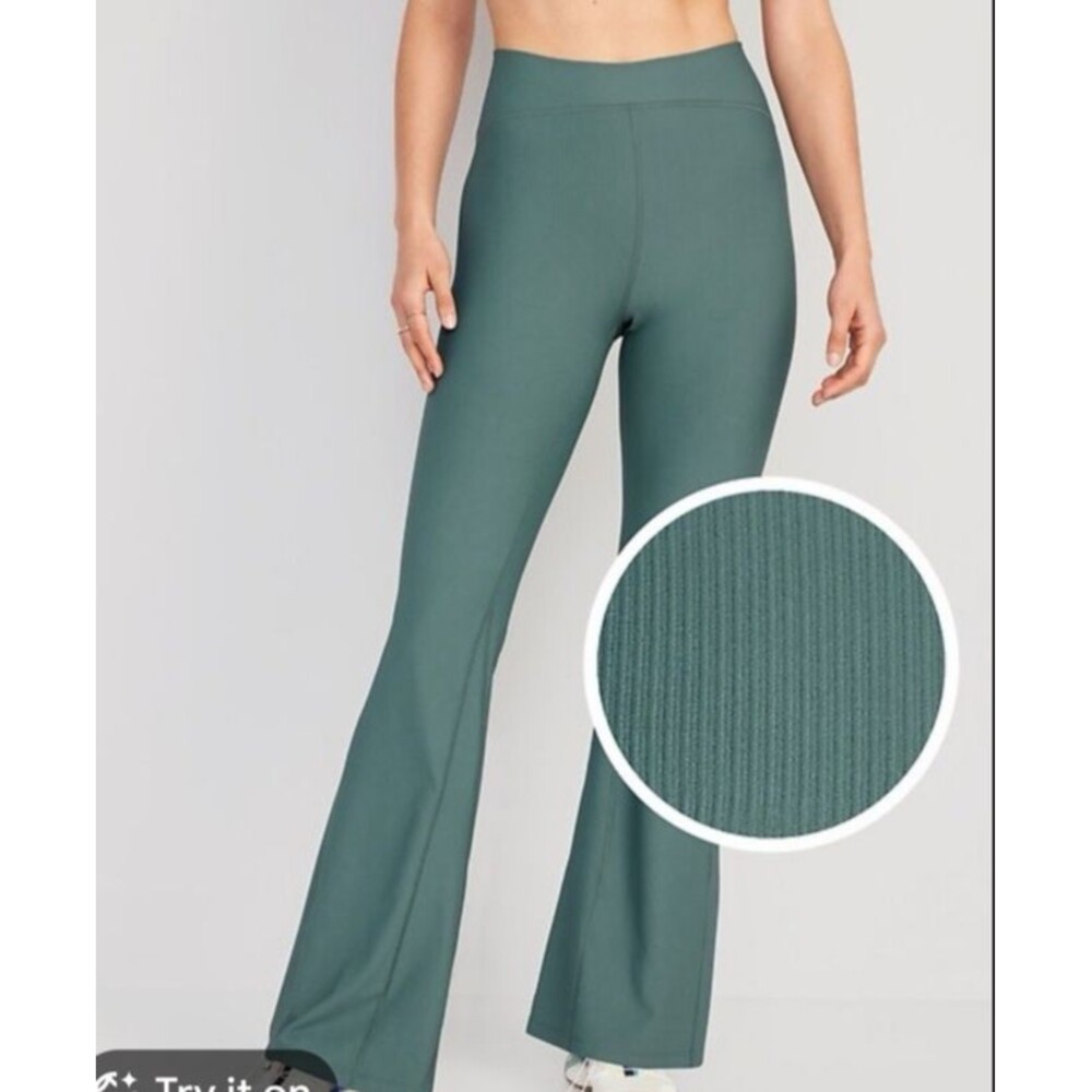 Old Navy Active Size L Extra High Rise Powersoft Super Flare Ribbed Green Pants